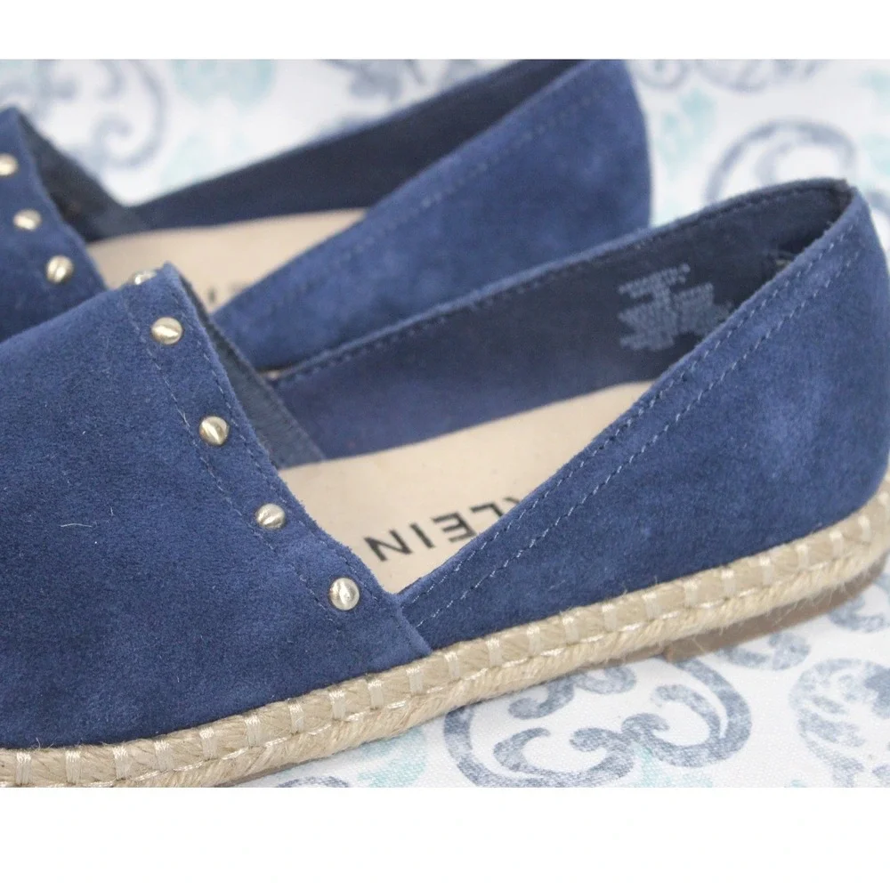 ANNE KLEIN Navy Blue Suede Espadrille Flats‎ Studded Detail Slip On Shoes 8M